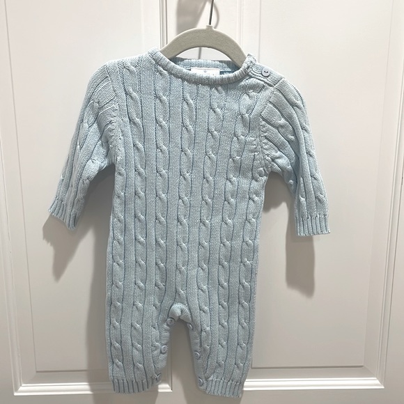 Cable sweater baby blue one piece 100% cotton excellent! - Picture 1 of 4